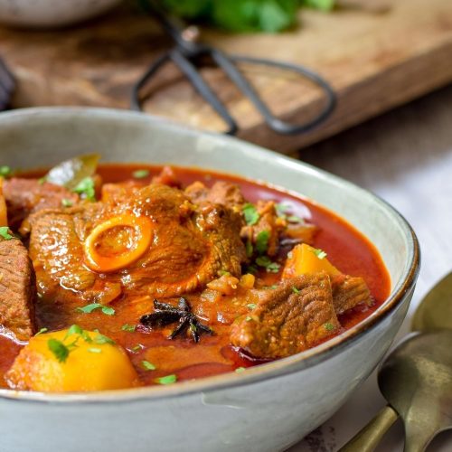 Durban Lamb Curry in a grey bowl