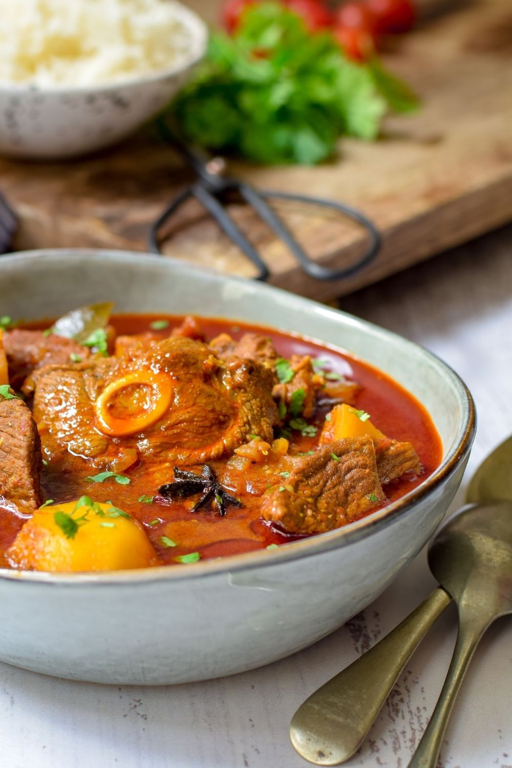 Durban Lamb Curry in a grey bowl