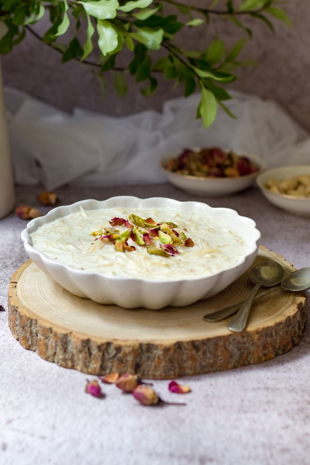 Rich Creamy Vermicelli Pudding in a white bowl