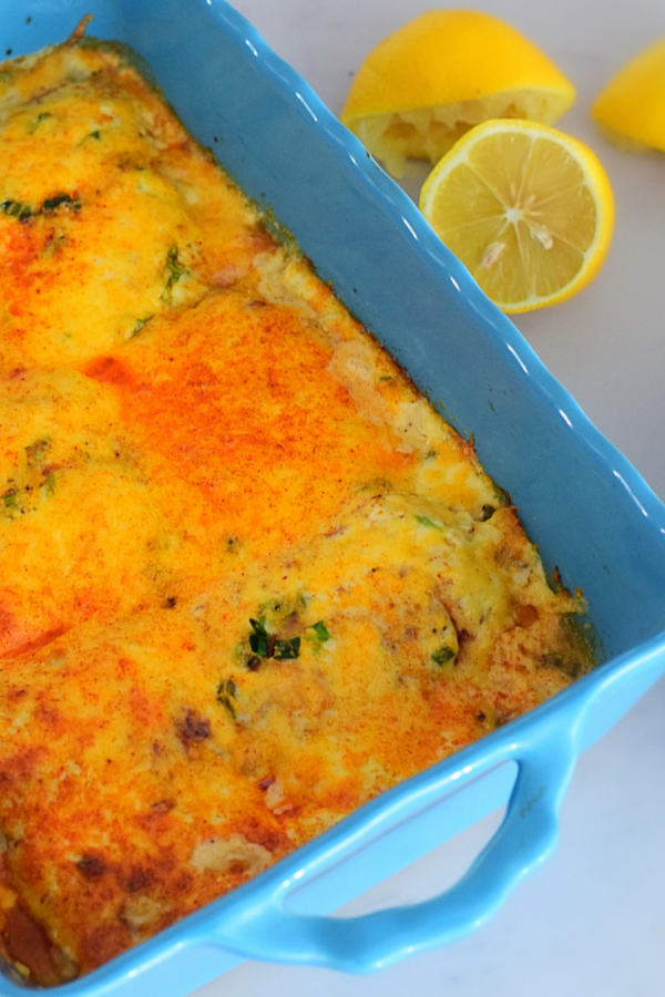 An easy delicious fish bake cooked in a creamy sauce with loads of cheese