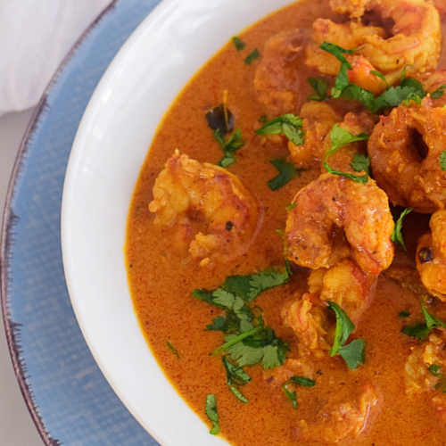 Easy Prawn Curry cooked in a creany cocount sauce
