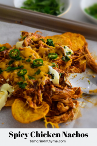 Spicy Chicken and Tortilla Chips smothered with gooey cheese