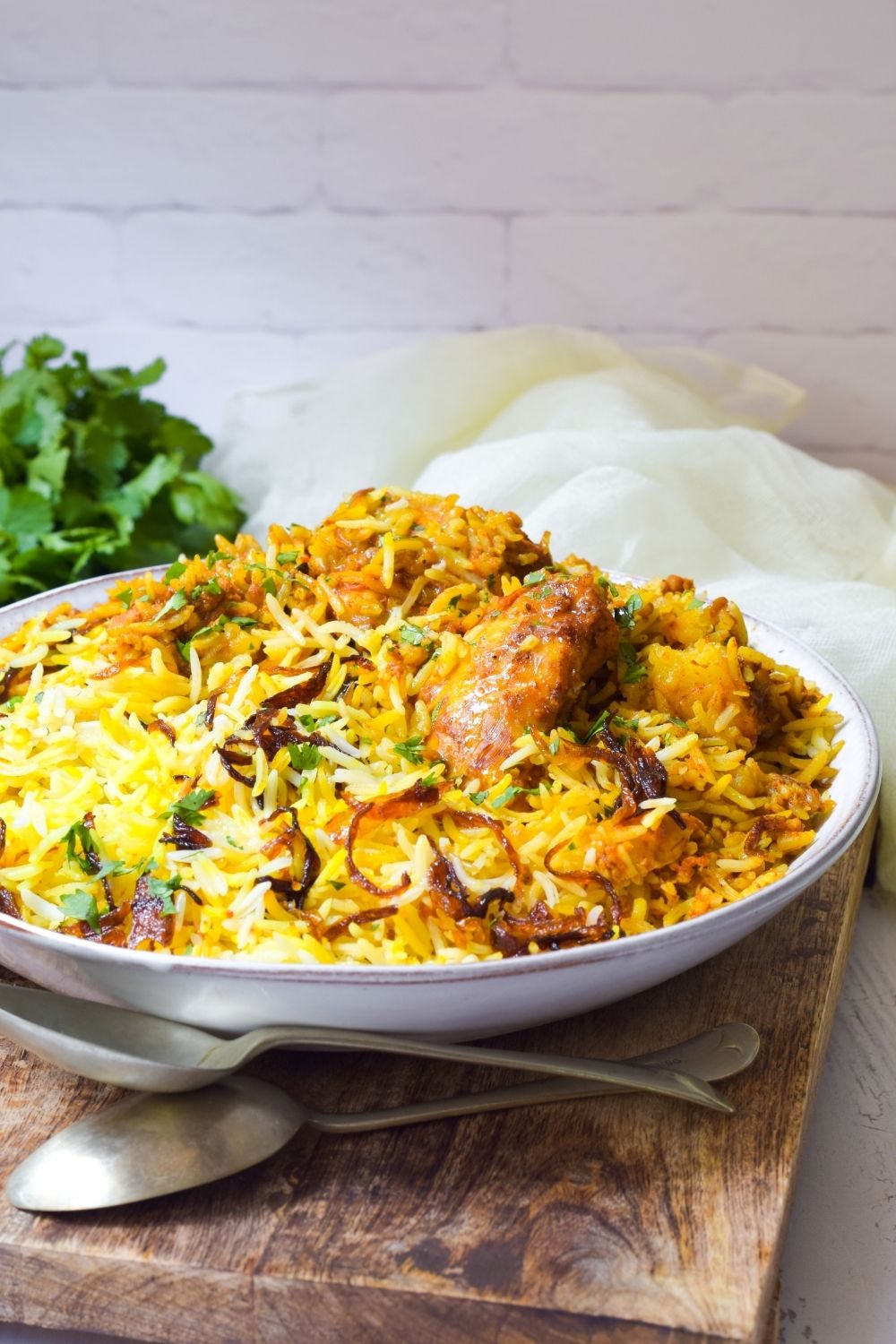 Chicken Masala Biryani in a white bowl