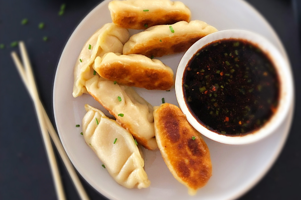 Easy Chinese Dumplings with a soy dipping sauce