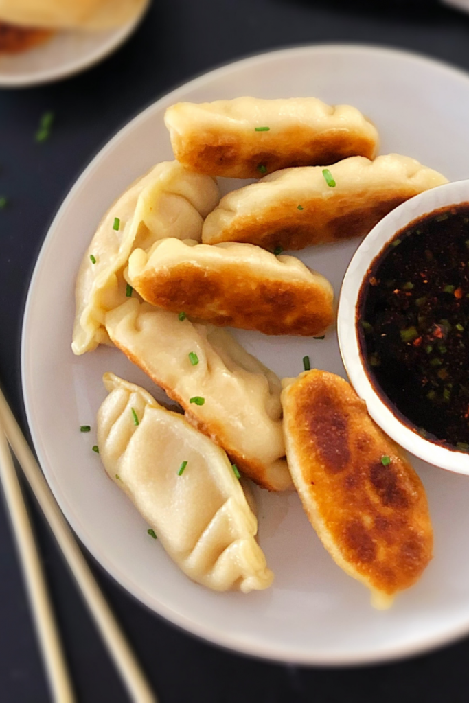 Easy Chinese Dumplings with a soy dipping sauce
