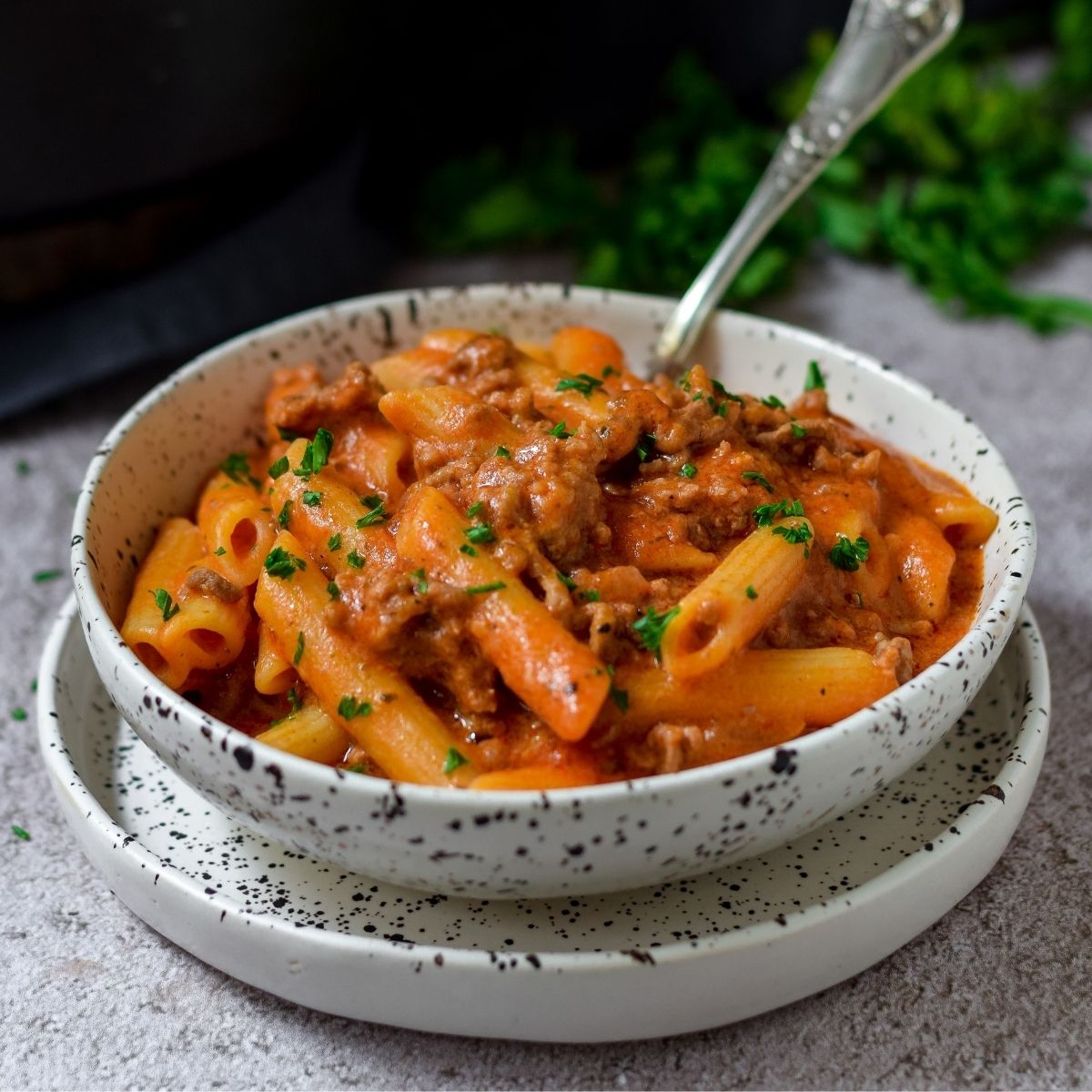 Spicy Tomato Lamb Pasta