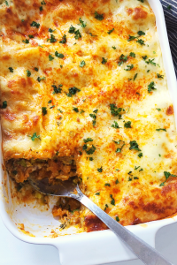 Butternut and Zucchini Lasagna with pesto and white sauce