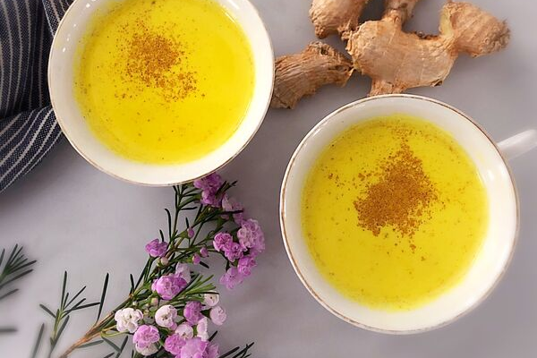 Ayurvedic milk drink with turmeric and ginger