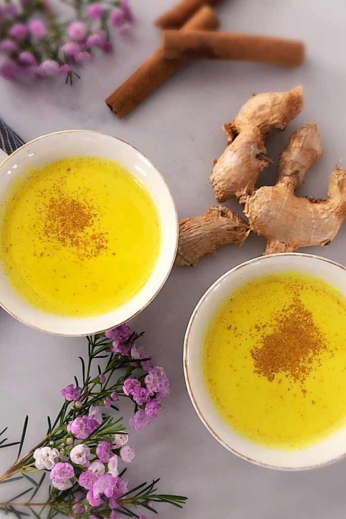 Ayurvedic milk drink with turmeric and ginger