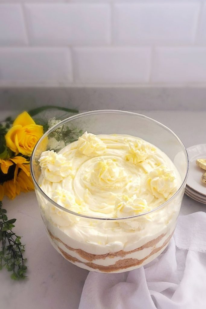 Trifle made with a lemon cheesecake mixture