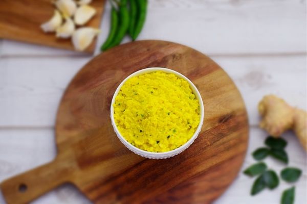 Ginger Garlic Paste in a white bowl