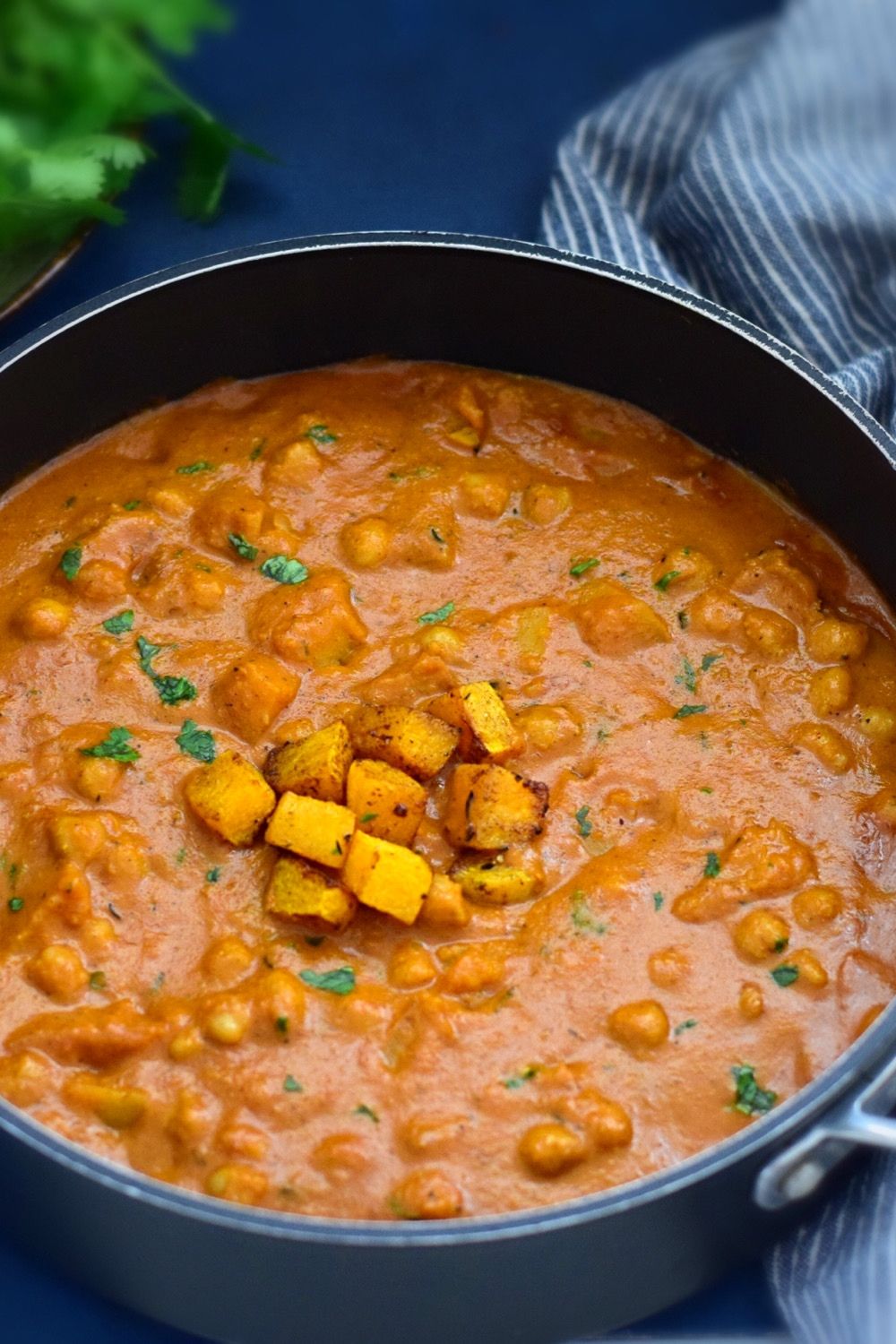 Chickpea and Butternut Curry in a black pot