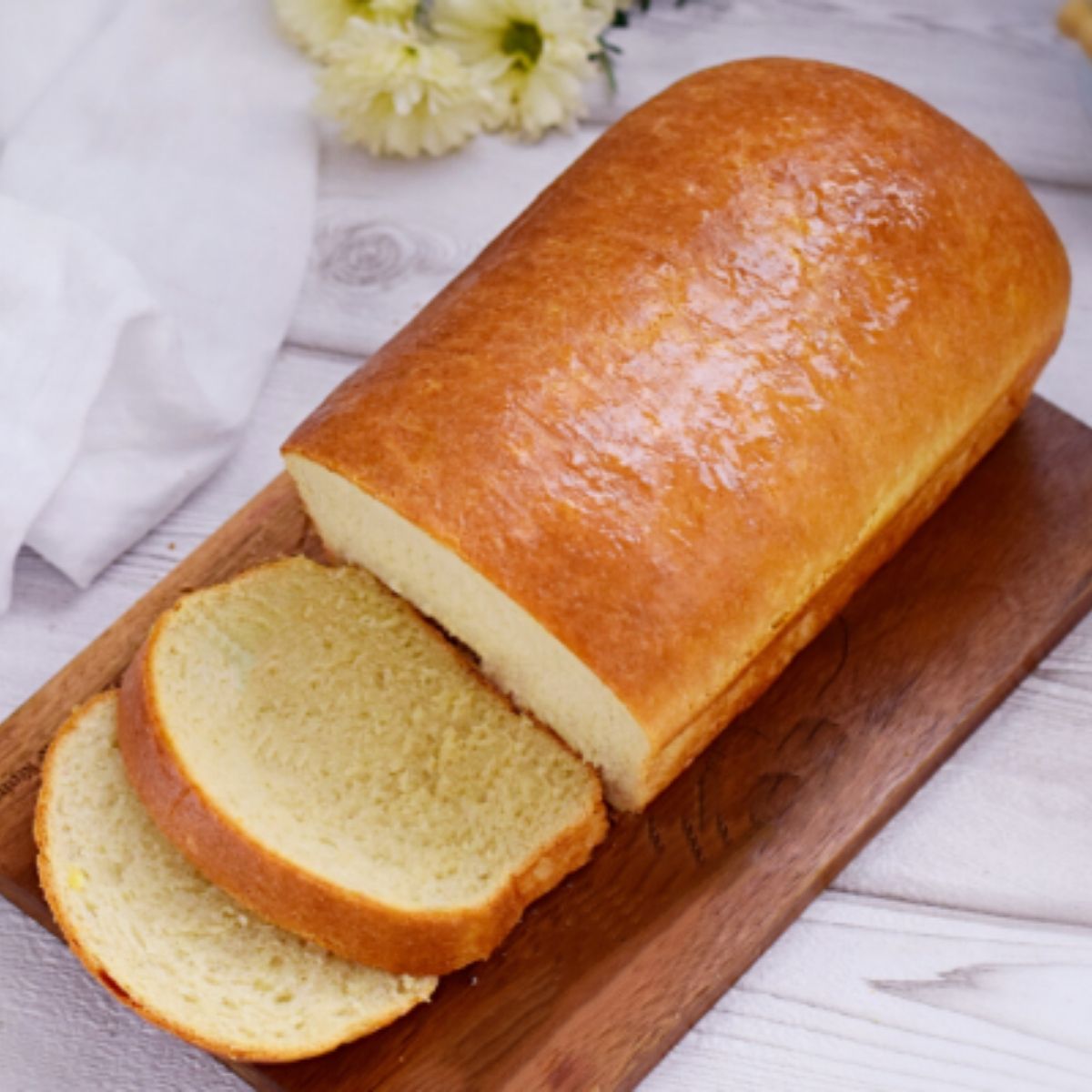 Easy white bread on a wooden board