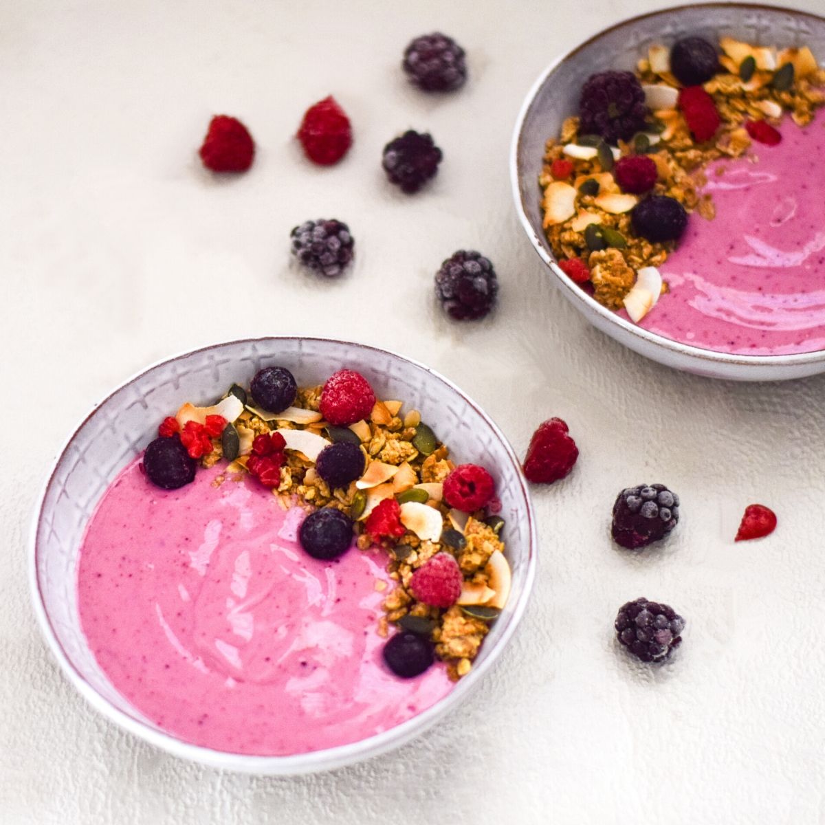Berry Smoothie bowls in white bowls