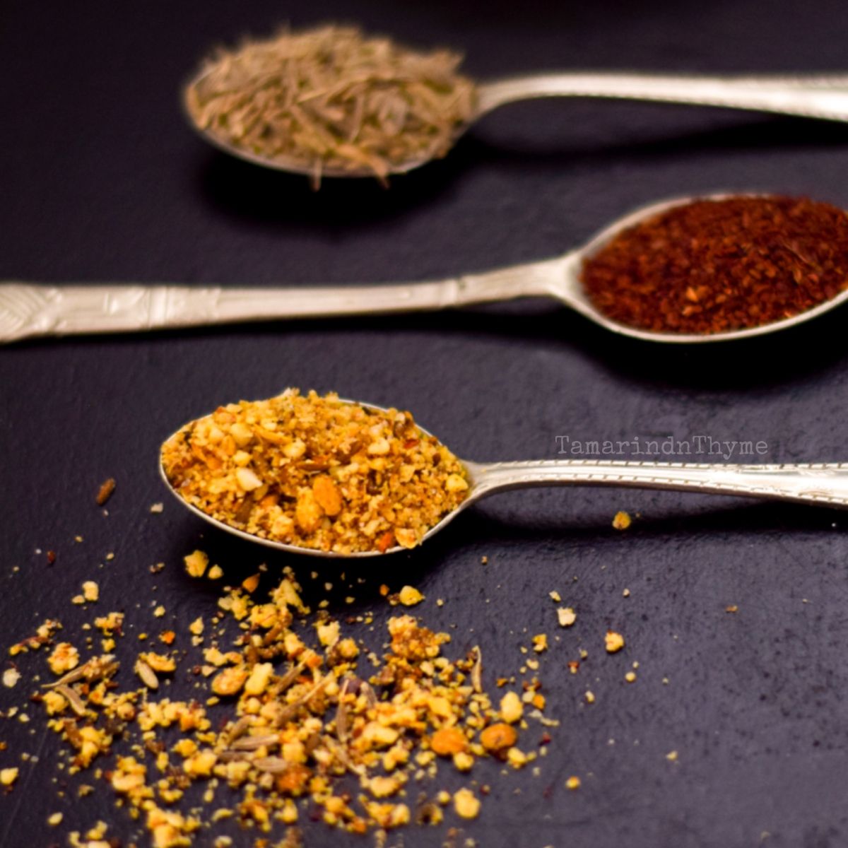 Egyptian spice mix Dukkah in a spoon