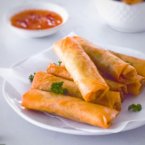 Vegetable Spring Rolls on a white plate