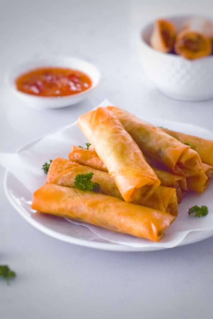 Vegetable Spring Rolls on a white plate