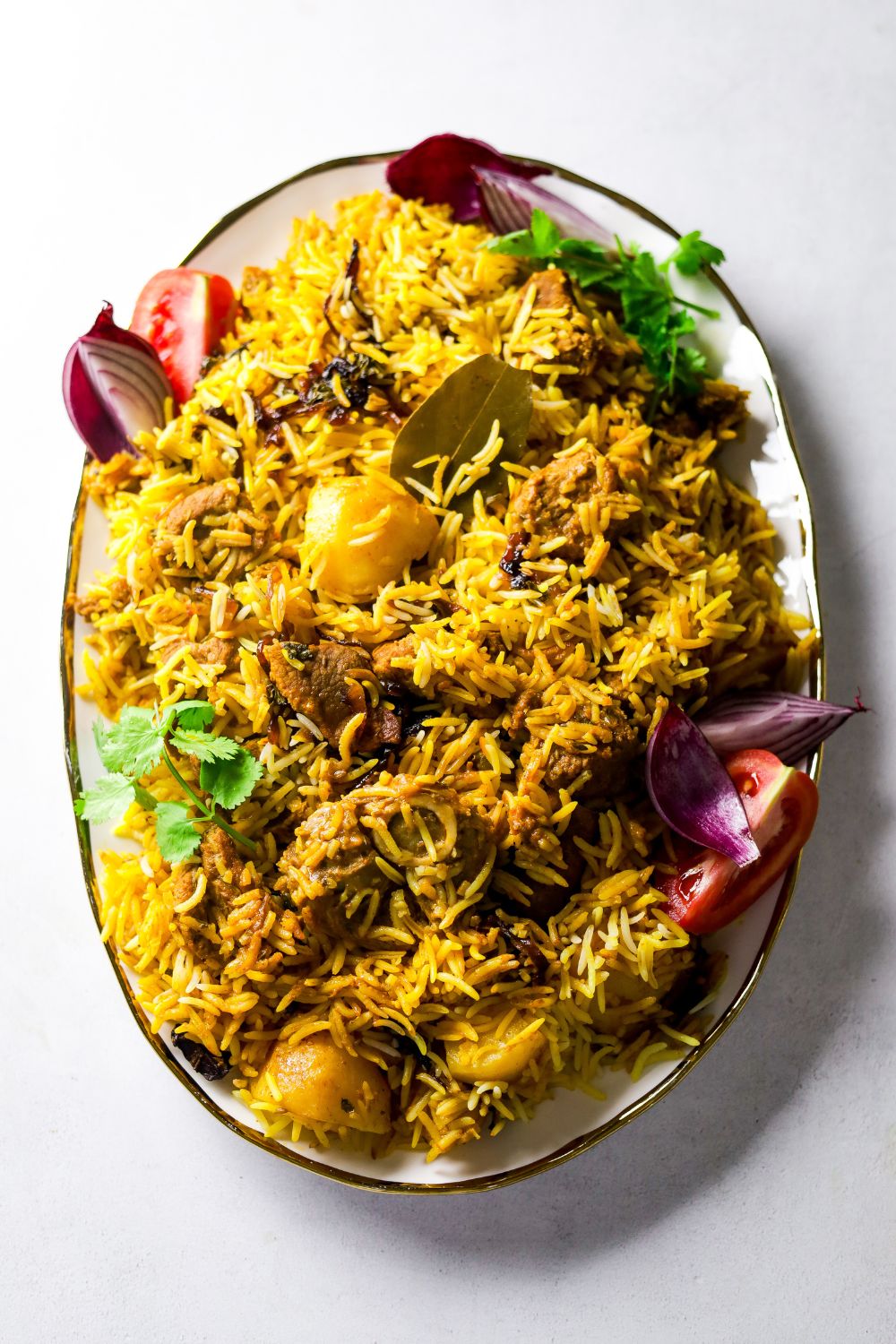 Lamb Biryani in a white platter