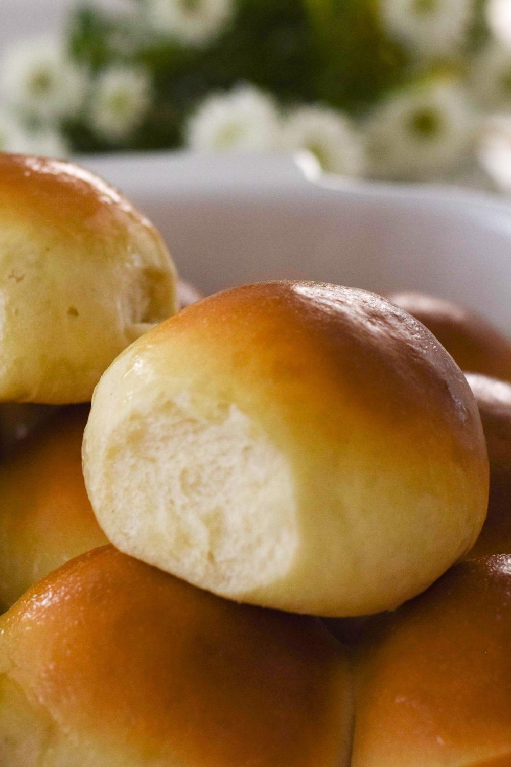 Soft Dinner Rolls in a white dish