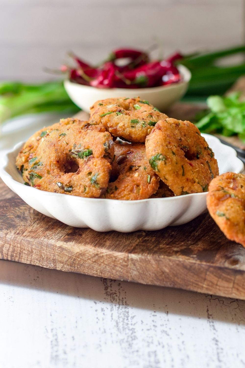Vada in a white bowl