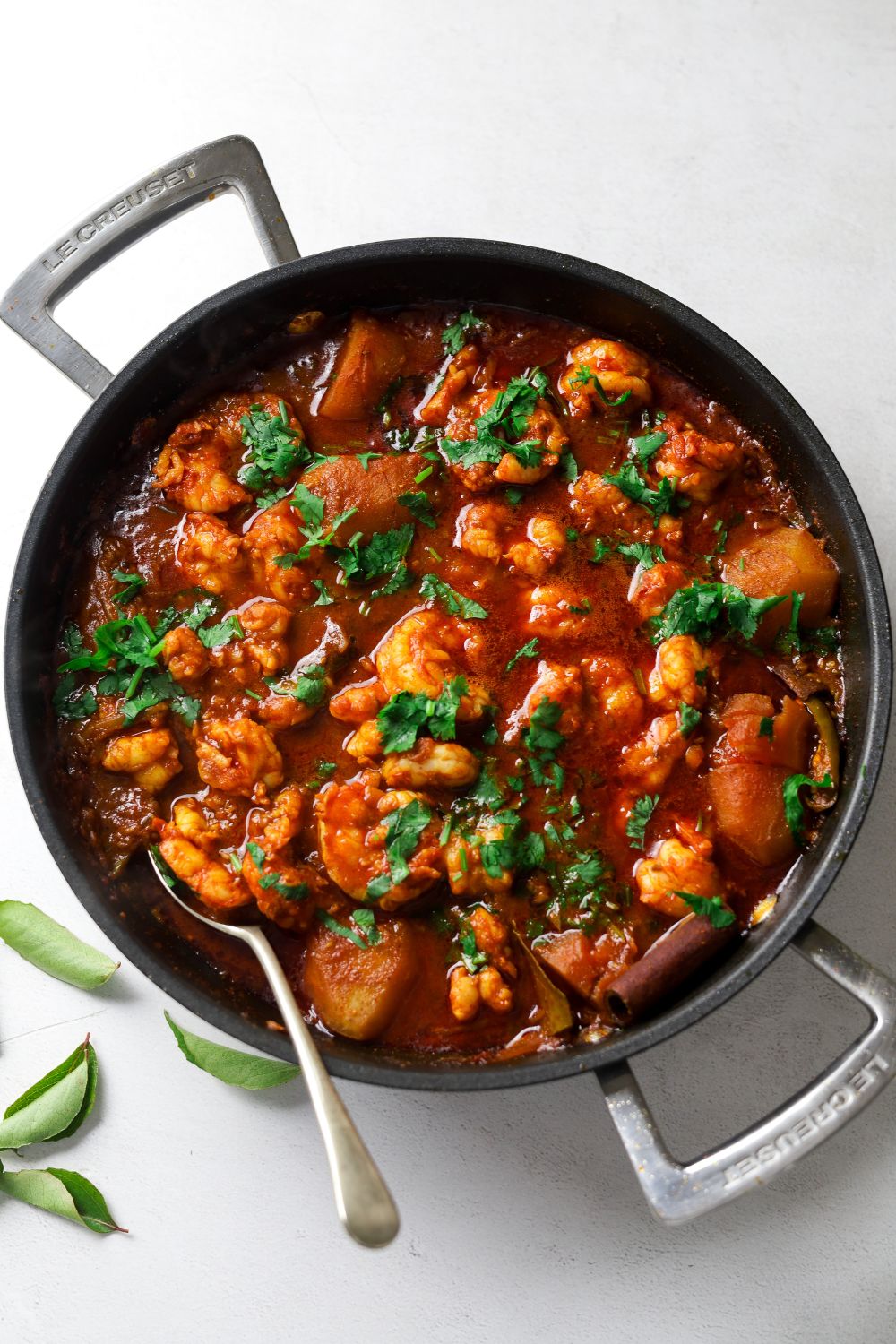 Prawn and Potato Curry in a black pot