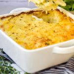 Scalloped Potatoes in a white dish