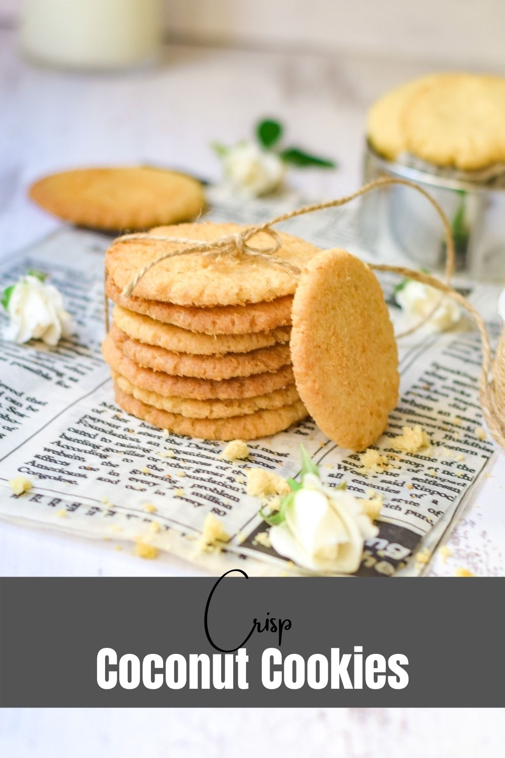 Crisp Coconut Cookies on newspaper