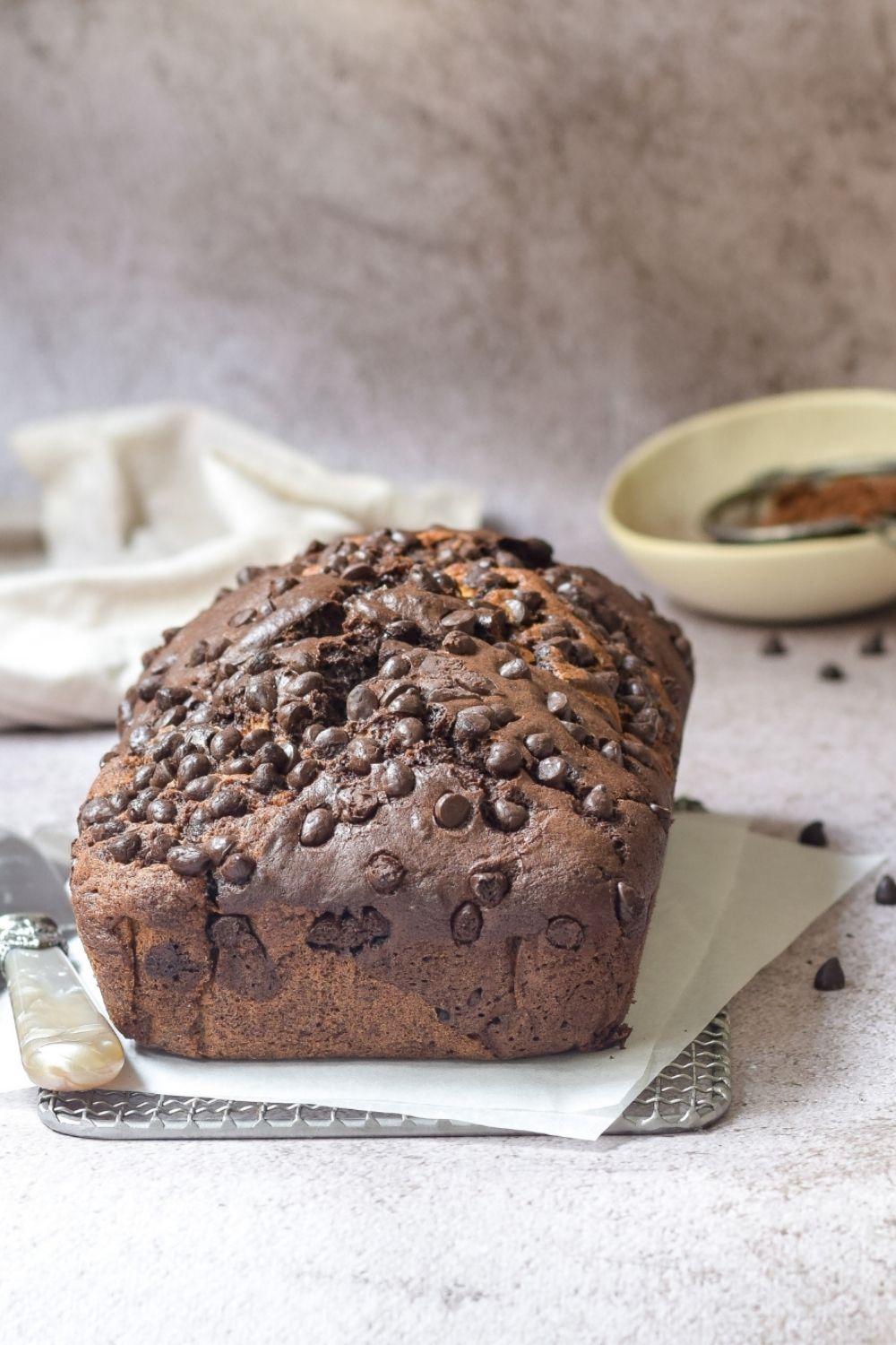 Chocolate Banana Bread on a wire rack