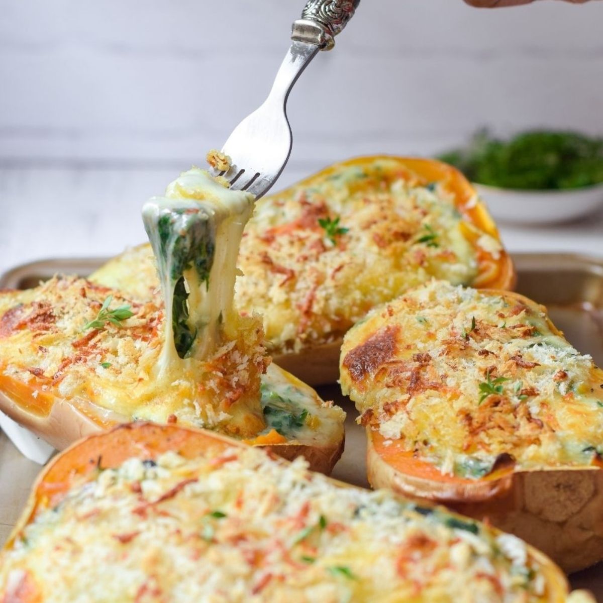 Creamed Spinach Stuffed Butternut Squash