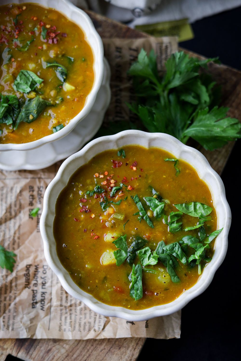 Hearty Vegetable Soup in two white bowls