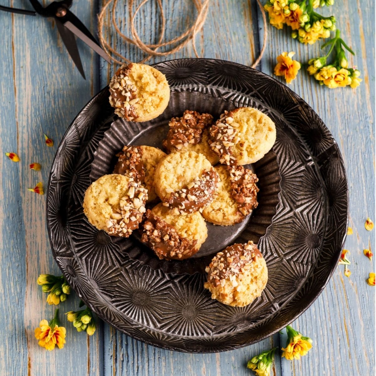 Cashew Coconut Cookies in a black tray