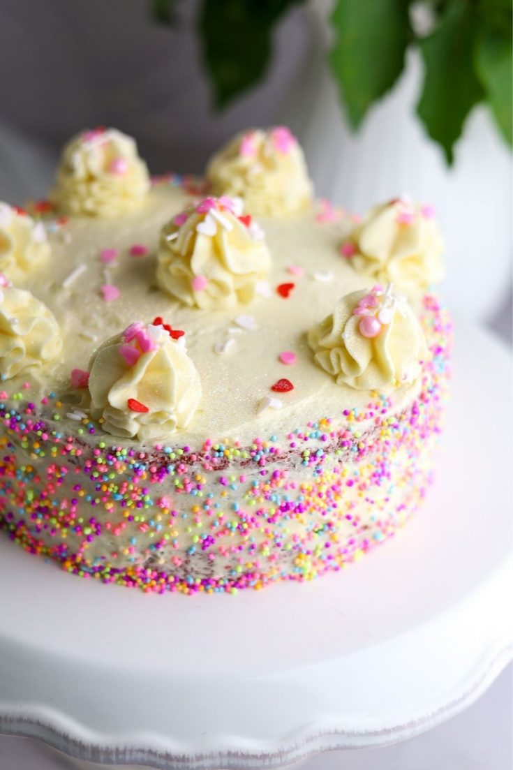 Red Velvet Cake on a white cake stand
