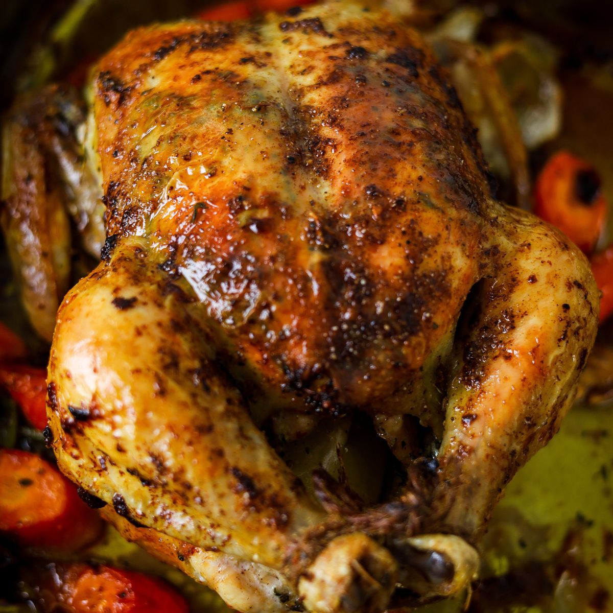Roast Chicken with Herb Butter in a roasting pan