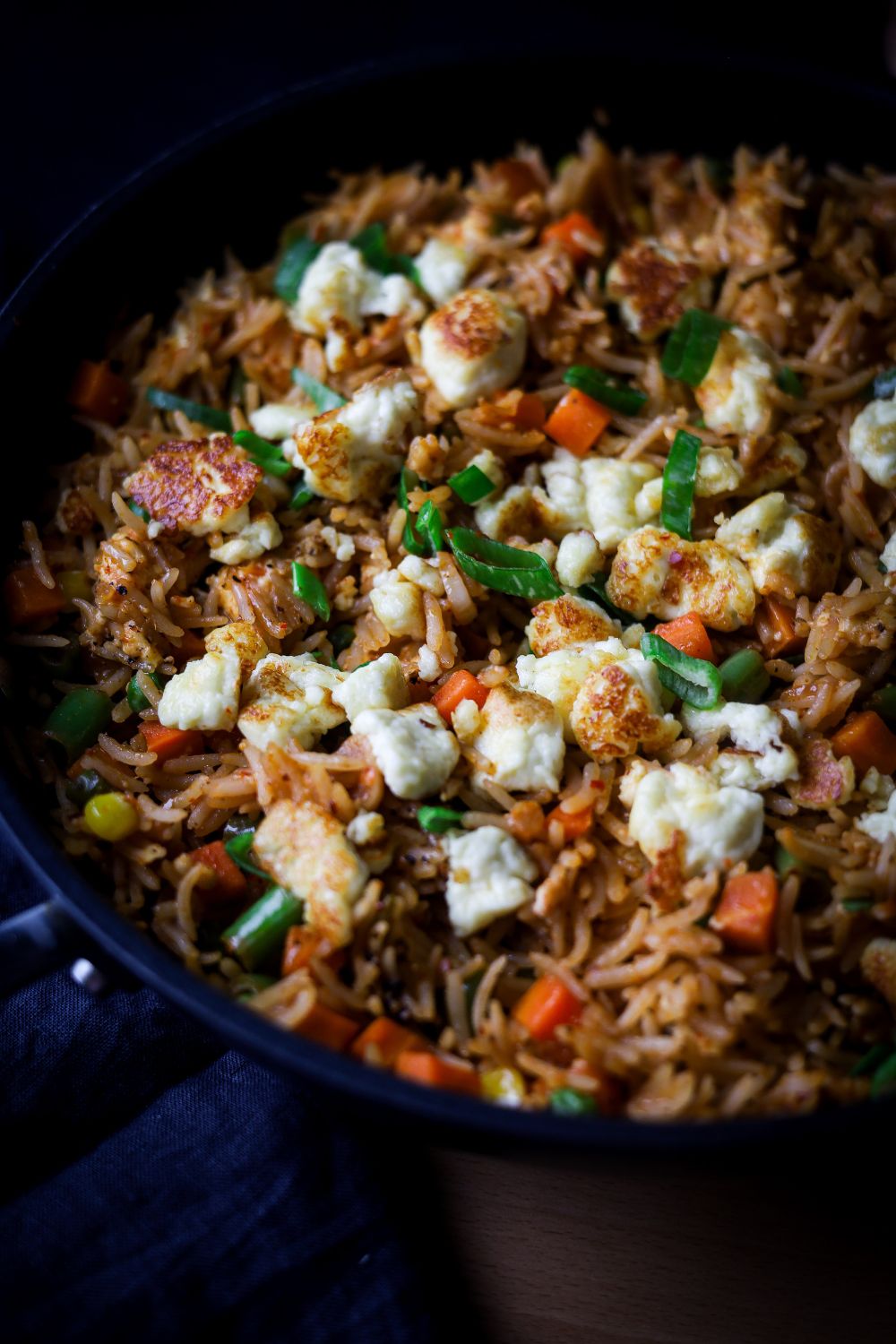 Vegetarian Fried Rice in a black pan