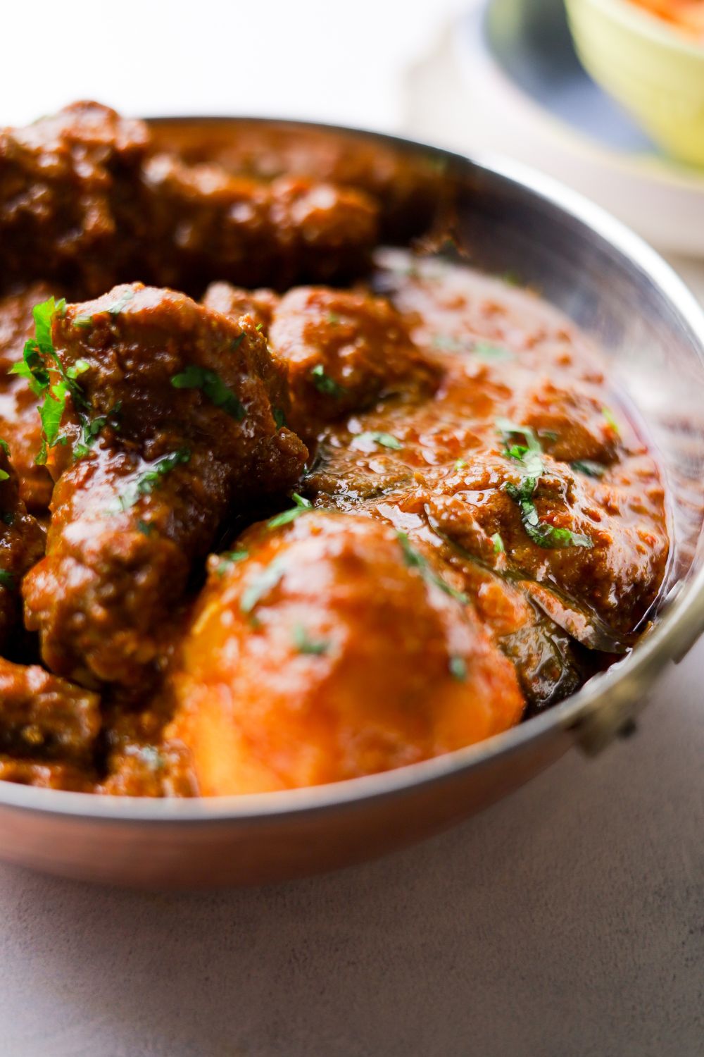 Cornish Chicken Curry in a silver bowl