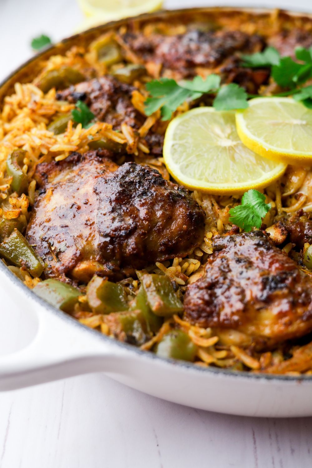 One Pot Tandoori Chicken and Rice in a white pot